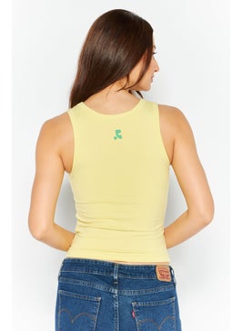 Esprit x Rest and Recreation Women Crew Neck Sleeveless Brand Logo Tank Top, Yellow  - Image 4