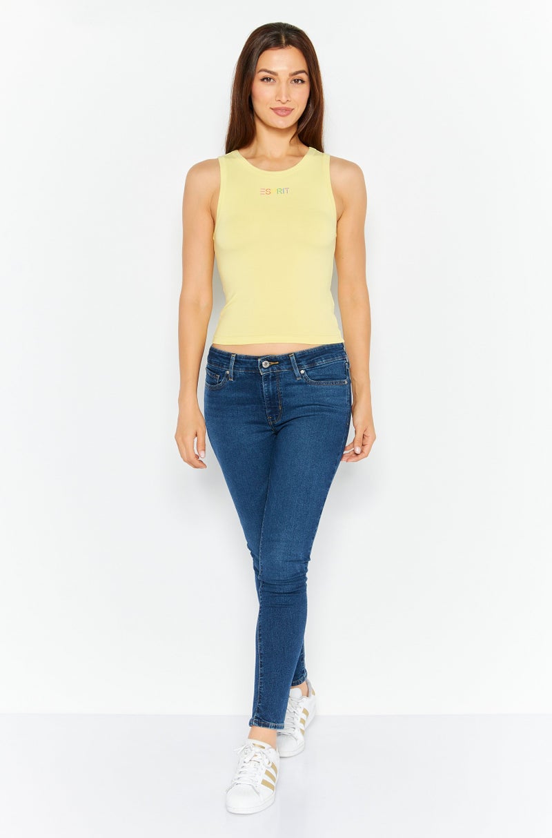 Esprit x Rest and Recreation Women Crew Neck Sleeveless Brand Logo Tank Top, Yellow - Image 2