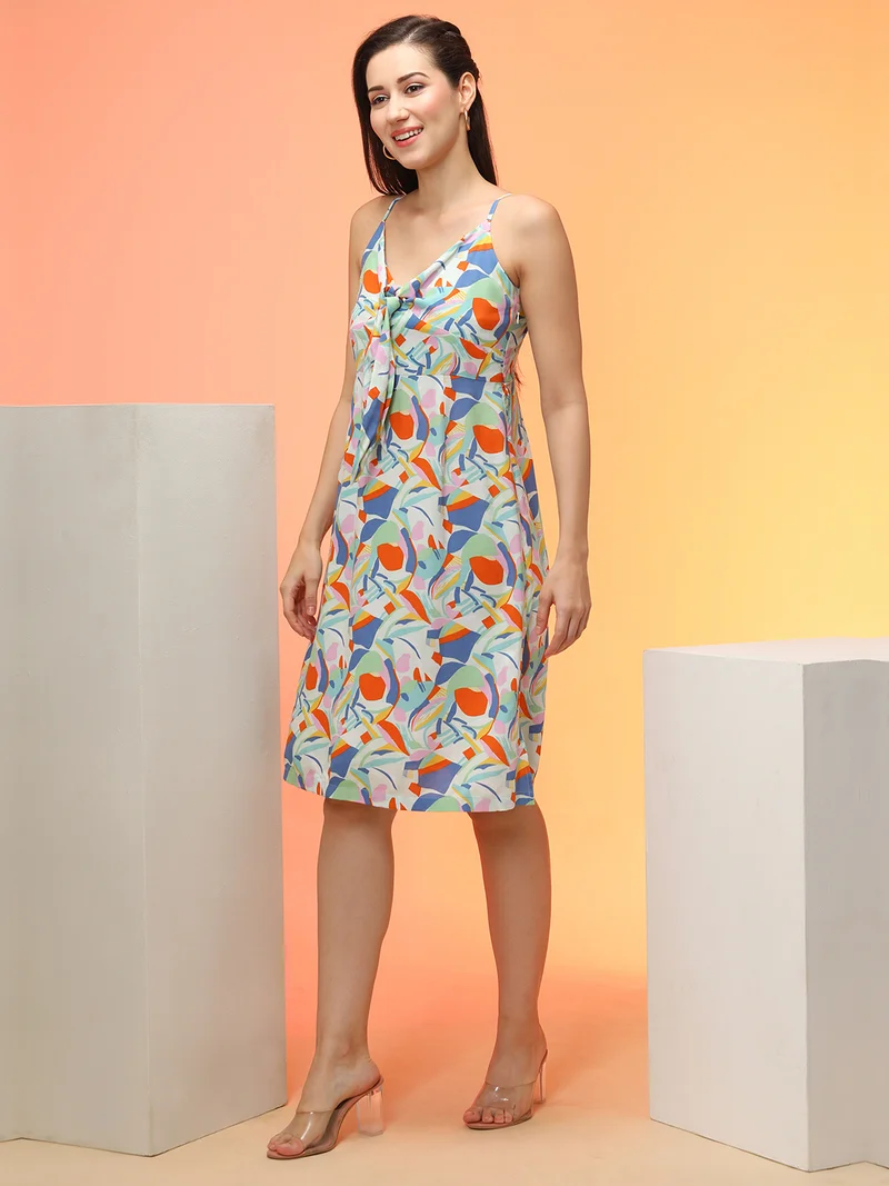 جلو باص فستان جلابيه نسائي بطبعة مجردة من جلوبس