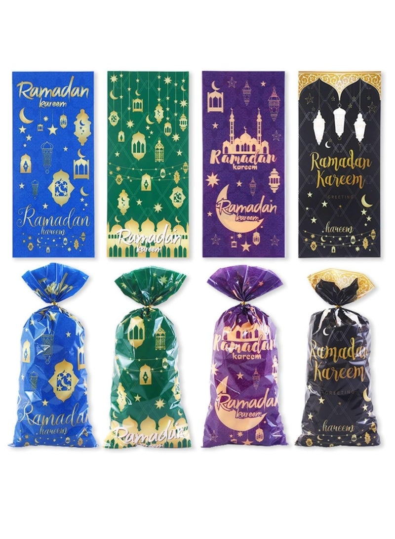 دايلي شيك Dailychic 100 قطعة أكياس هدايا مصنوعة من السيلوفان للصيام، أكياس حلوى بتصميم قلعة القمر النجمية مع أربطة لف، مثالية لمستلزمات حفلات المنزل وحقيبة الهدايا. - Image 1