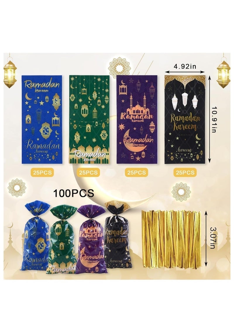 دايلي شيك Dailychic 100 قطعة أكياس هدايا مصنوعة من السيلوفان للصيام، أكياس حلوى بتصميم قلعة القمر النجمية مع أربطة لف، مثالية لمستلزمات حفلات المنزل وحقيبة الهدايا. - Image 2