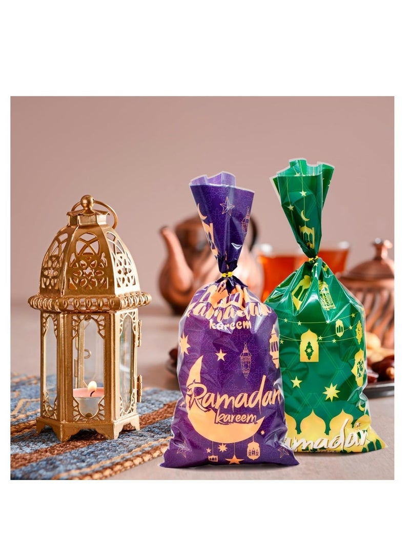 دايلي شيك Dailychic 100 قطعة أكياس هدايا مصنوعة من السيلوفان للصيام، أكياس حلوى بتصميم قلعة القمر النجمية مع أربطة لف، مثالية لمستلزمات حفلات المنزل وحقيبة الهدايا. - Image 3