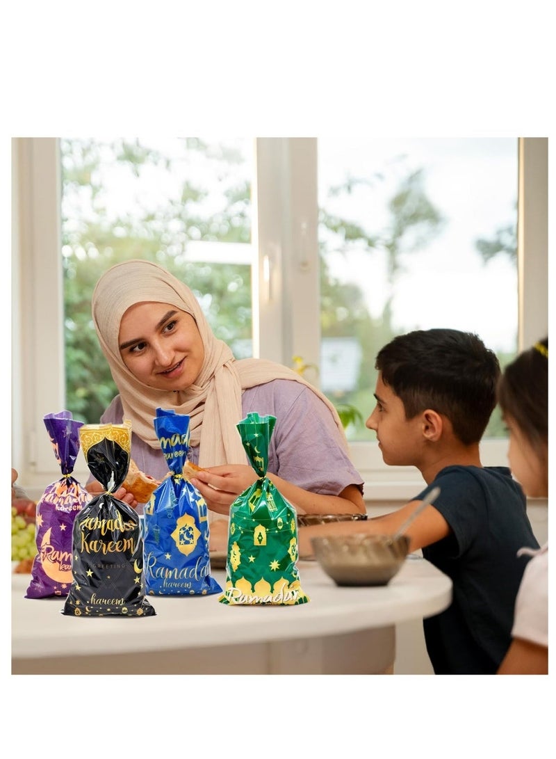 دايلي شيك Dailychic 100 قطعة أكياس هدايا مصنوعة من السيلوفان للصيام، أكياس حلوى بتصميم قلعة القمر النجمية مع أربطة لف، مثالية لمستلزمات حفلات المنزل وحقيبة الهدايا. - Image 4