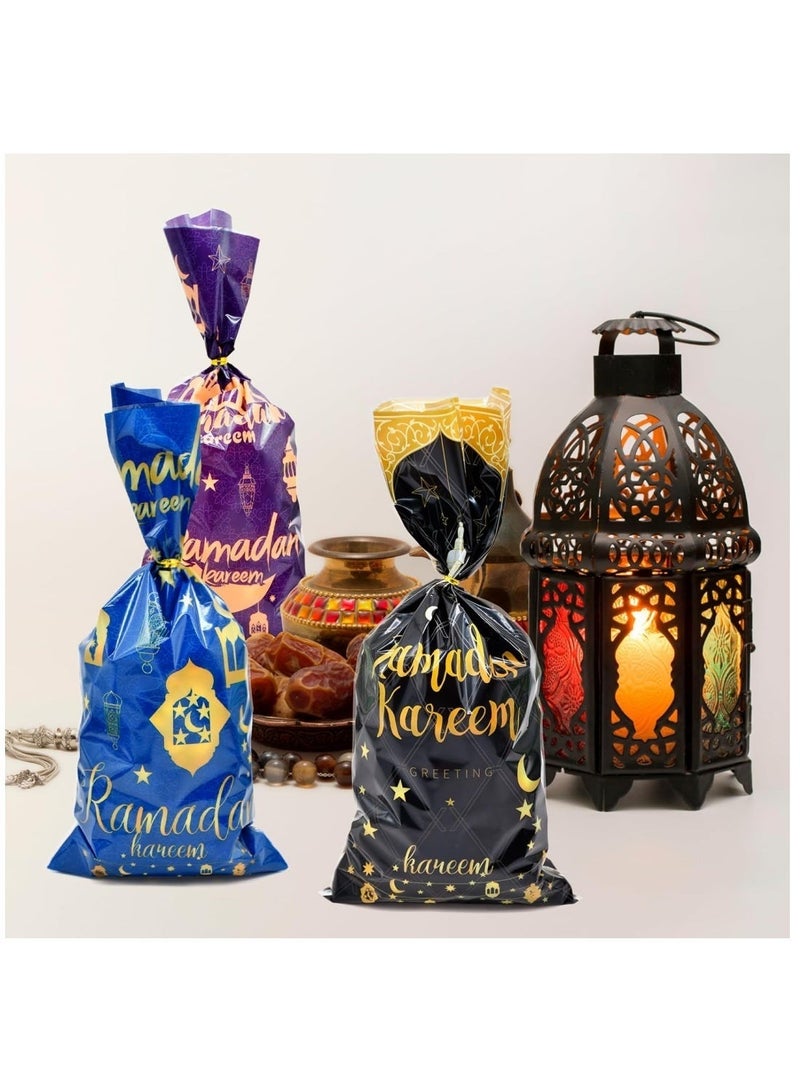 دايلي شيك Dailychic 100 قطعة أكياس هدايا مصنوعة من السيلوفان للصيام، أكياس حلوى بتصميم قلعة القمر النجمية مع أربطة لف، مثالية لمستلزمات حفلات المنزل وحقيبة الهدايا. - Image 5