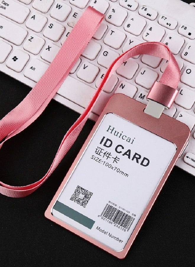 Aluminum Alloy Identity Badge Holder With Lanyard Pink Card Holder