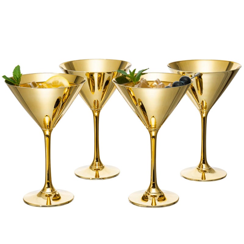 MyGift Gold Martini Glasses Set of 4 8oz Modern Metallic Gold Drinking Glasses Cocktail Glasses for Party Wedding or Anniversary Dinner