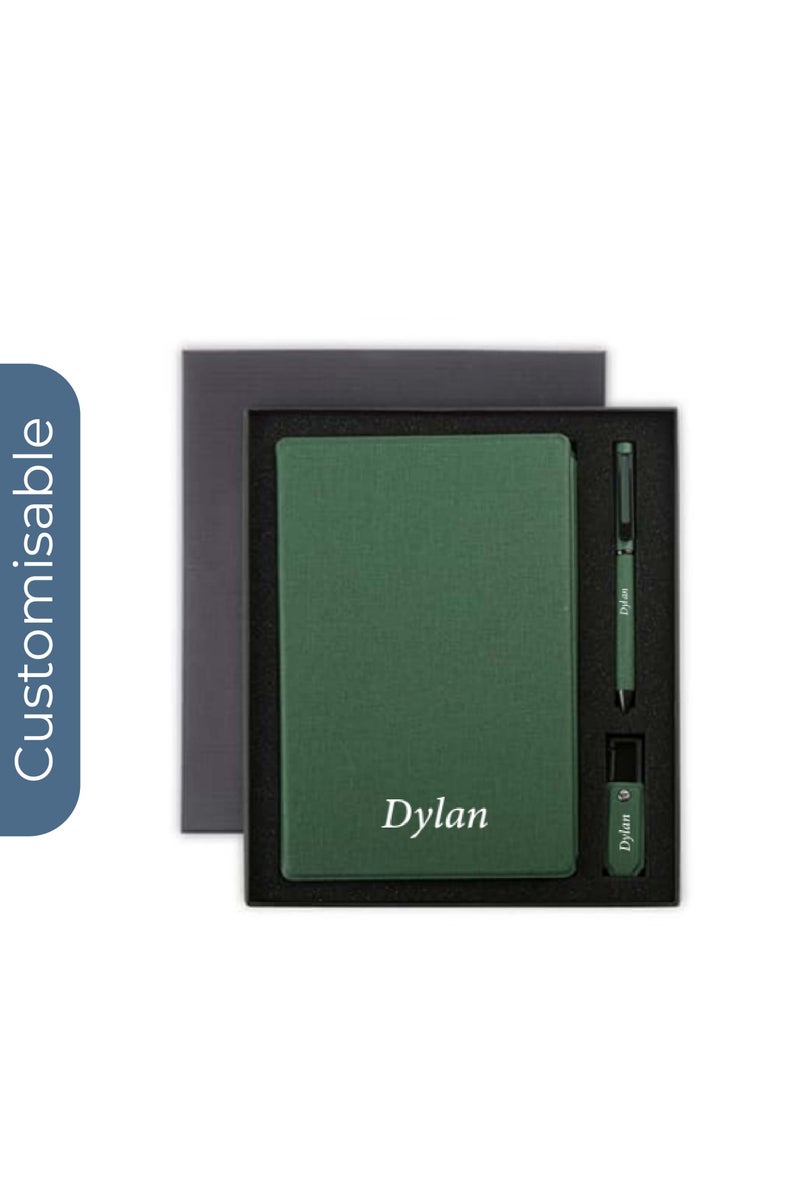 SANTHOME Personalised Sustainable Gift Set with Refillable Notebook, Pen & USB Keychain - Green - Image 1
