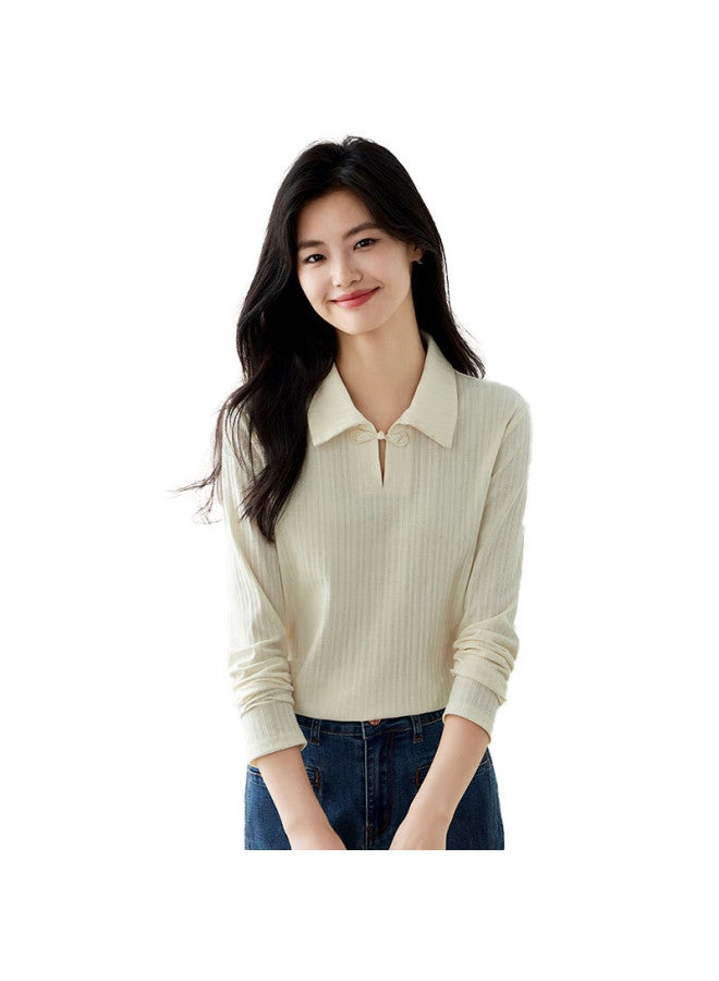 She enjoys Sheen Women's New Chinese-style Long Sleeve T-shirt With Buttoned Stand-up Collar, National Style Spring And Autumn All-match Polo Shirt Women's T143c2029 - Image 1