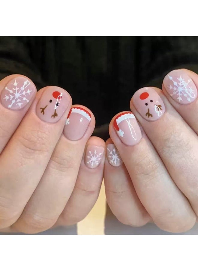 جوسكوين 24 قطعة من الأظافر الصناعية، طبعة محدودة لعيد الميلاد، فن الأظافر الفرنسي مع تصميمات رائعة للرنة والثلج وقبعة عيد الميلاد، أظافر أكريليك مع مجموعة لاصقة. - Image 1