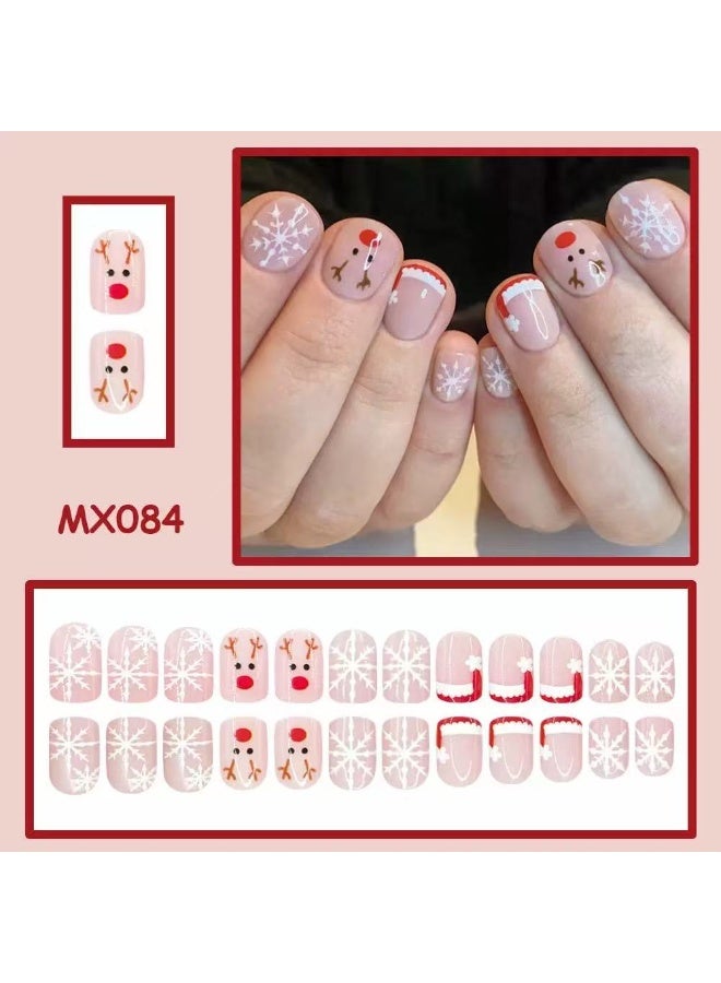 جوسكوين 24 قطعة من الأظافر الصناعية، طبعة محدودة لعيد الميلاد، فن الأظافر الفرنسي مع تصميمات رائعة للرنة والثلج وقبعة عيد الميلاد، أظافر أكريليك مع مجموعة لاصقة. - Image 2