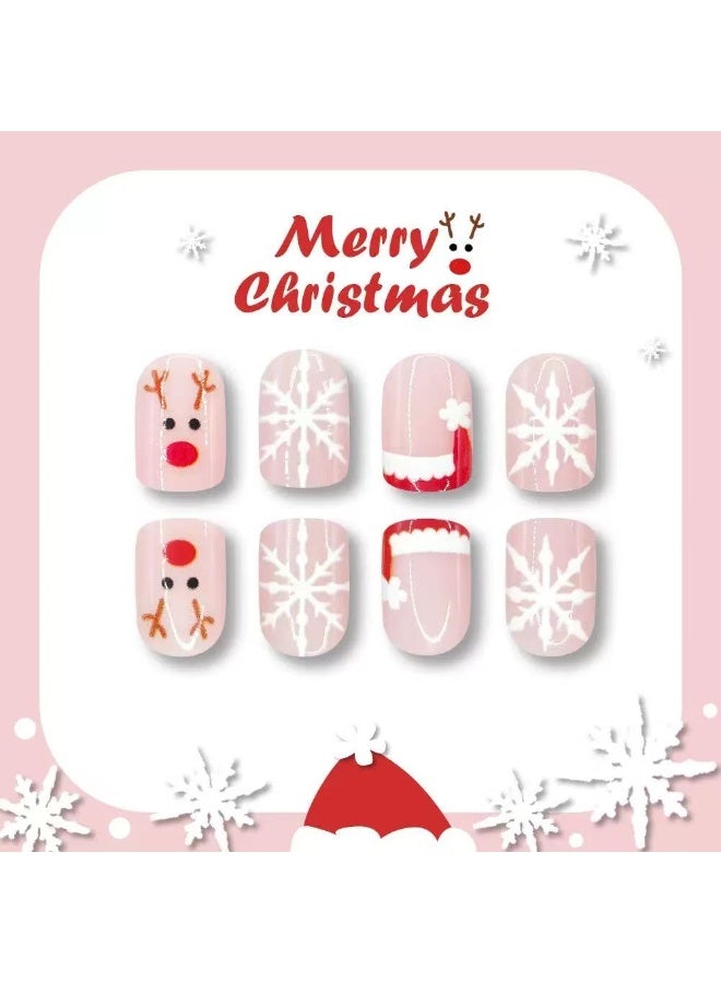 جوسكوين 24 قطعة من الأظافر الصناعية، طبعة محدودة لعيد الميلاد، فن الأظافر الفرنسي مع تصميمات رائعة للرنة والثلج وقبعة عيد الميلاد، أظافر أكريليك مع مجموعة لاصقة. - Image 3