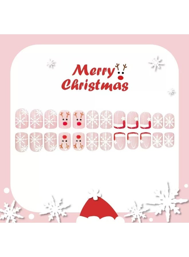 جوسكوين 24 قطعة من الأظافر الصناعية، طبعة محدودة لعيد الميلاد، فن الأظافر الفرنسي مع تصميمات رائعة للرنة والثلج وقبعة عيد الميلاد، أظافر أكريليك مع مجموعة لاصقة. - Image 5
