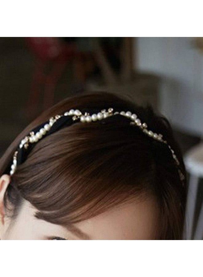 Teppylony 2 Pcs Twisted Faux Pearl Rhinestone Headband Wavy Hair Band Headpiece Elegant Shining Fashion Handmade Woman Headwear Hair Accessory - Image 2