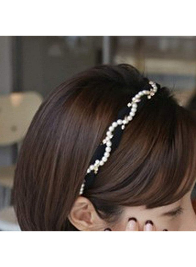 Teppylony 2 Pcs Twisted Faux Pearl Rhinestone Headband Wavy Hair Band Headpiece Elegant Shining Fashion Handmade Woman Headwear Hair Accessory - Image 3