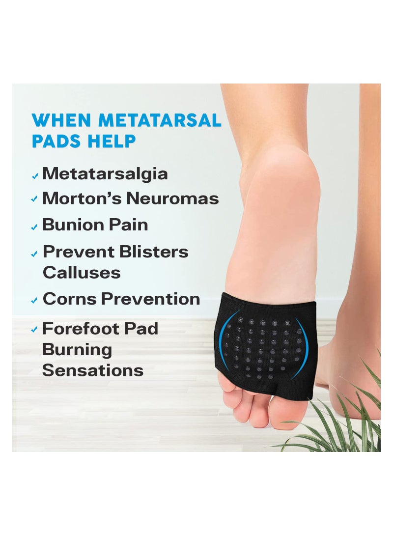 SYOSI 2 Pairs Metatarsal Sleeve Pads, Anti-Slip with Gel Pads, Ball of Foot Cushions with Soft Gel, Forefoot Cushion Pads, Fabric Compression, Help Mortons Neuroma, Calluses Blisters (Black) - Image 2