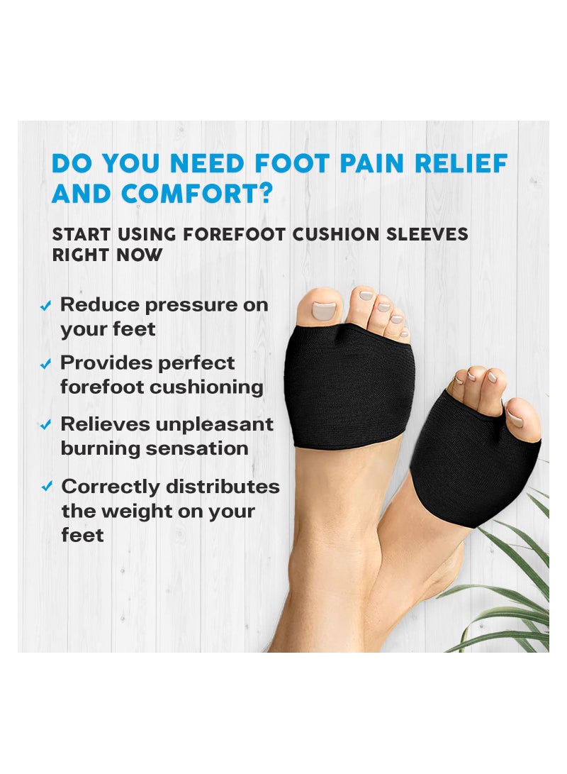 SYOSI 2 Pairs Metatarsal Sleeve Pads, Anti-Slip with Gel Pads, Ball of Foot Cushions with Soft Gel, Forefoot Cushion Pads, Fabric Compression, Help Mortons Neuroma, Calluses Blisters (Black) - Image 4