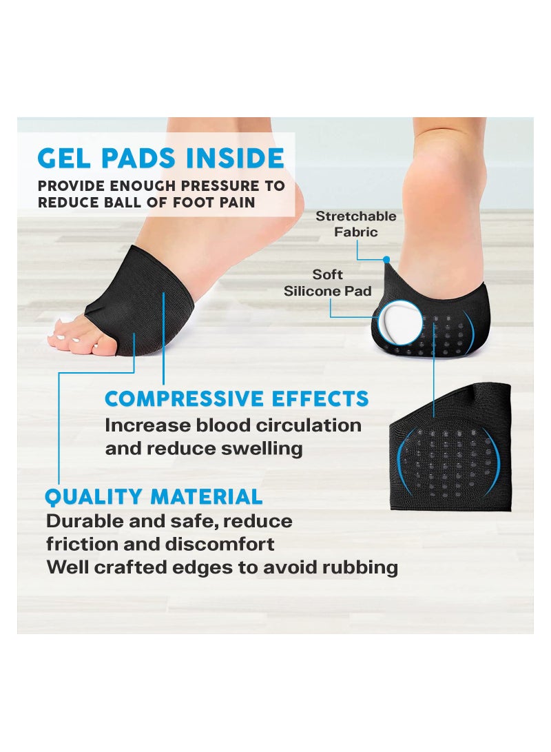 SYOSI 2 Pairs Metatarsal Sleeve Pads, Anti-Slip with Gel Pads, Ball of Foot Cushions with Soft Gel, Forefoot Cushion Pads, Fabric Compression, Help Mortons Neuroma, Calluses Blisters (Black) - Image 5
