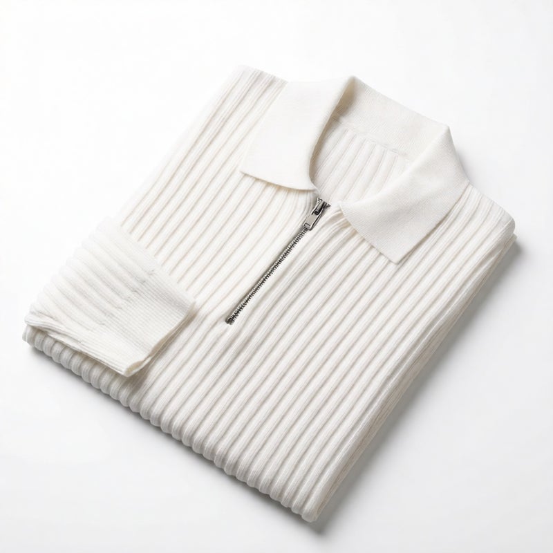 Men's Long Sleeve Half Zip Knit Polo Sweater Business Slim Fit