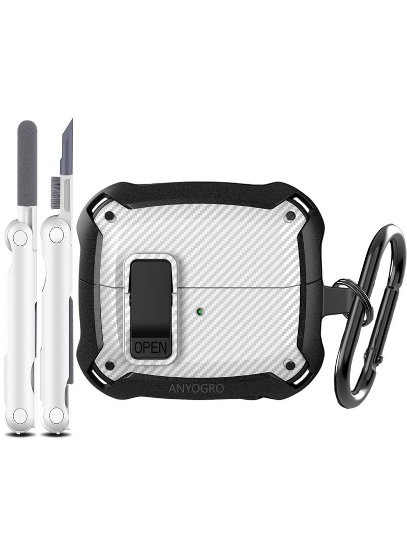 أنيوغرو متوافق مع Galaxy Buds 3 Pro/Buds 3، حماية كاملة للجسم (مع قفل أمان)، مقاوم للصدمات والسقوط، غلاف حماية صلب مع قفل أمان ومجموعة تنظيف لممارسة الرياضة أثناء التنقل - Image 1