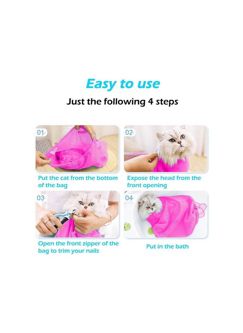 Generic Adjustable Mesh Pet Cat Grooming Wash Bath Bag Summer Daily Use Bathing Shower Bag for Small Animal Dog Cats Pet Trimming Nail Cut Bag Rose  - Image 2