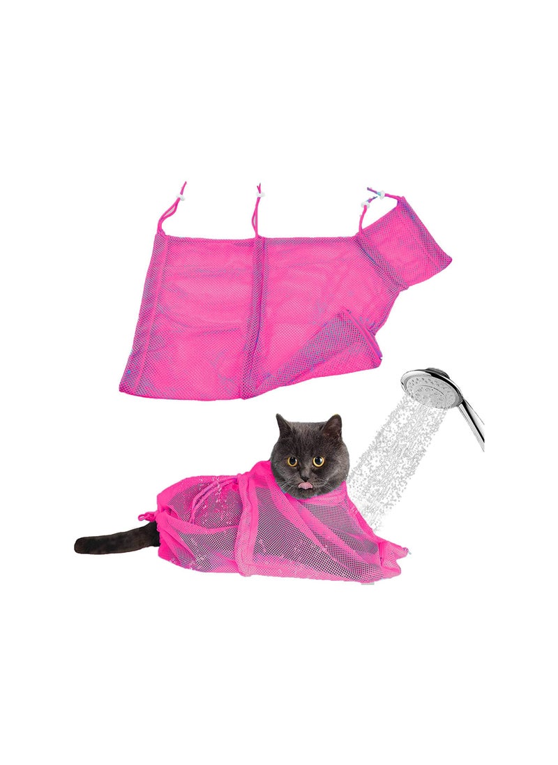 Generic Adjustable Mesh Pet Cat Grooming Wash Bath Bag Summer Daily Use Bathing Shower Bag for Small Animal Dog Cats Pet Trimming Nail Cut Bag Rose  - Image 1