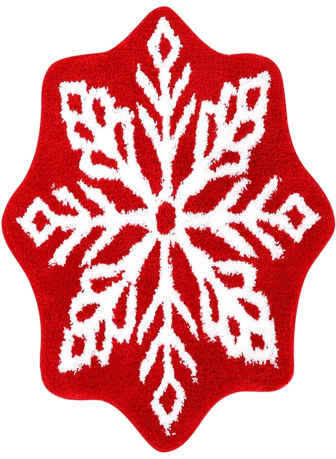 Tinideya سجادة حمام تينيديا لعيد الميلاد، سجادة حمام دائرية ماصة مقاس 24 بوصة، مانعة للانزلاق، باللونين الأحمر والأبيض، ديكور حمام، سجادة دش، سجادة حمام لعيد الميلاد لتزيين العطلات (ندفة ثلج دائرية). - Image 1