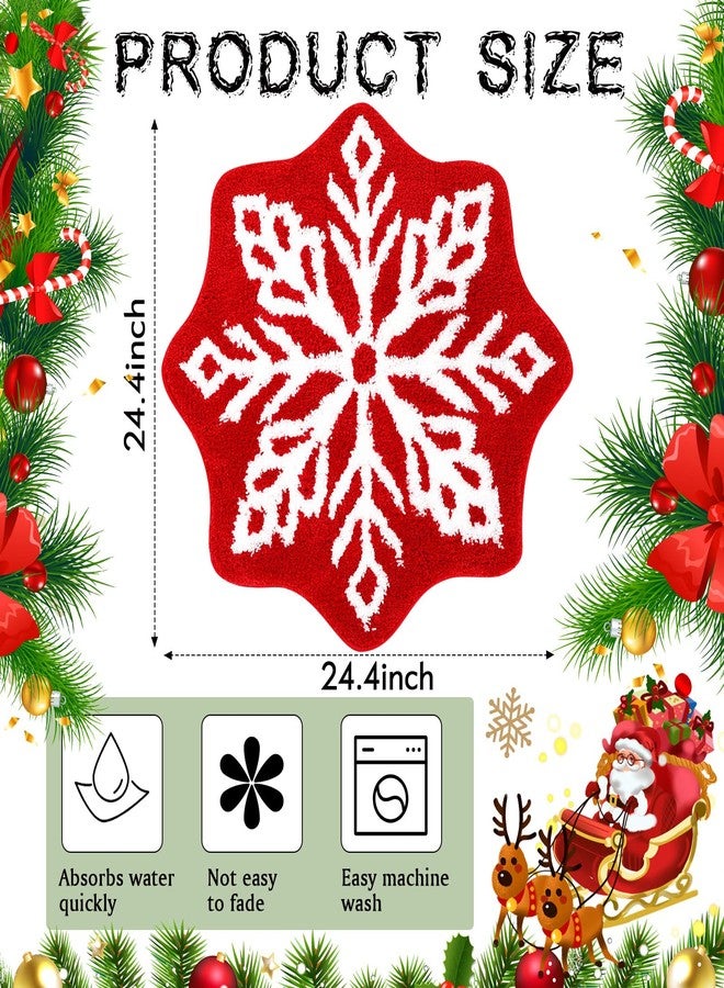 Tinideya سجادة حمام تينيديا لعيد الميلاد، سجادة حمام دائرية ماصة مقاس 24 بوصة، مانعة للانزلاق، باللونين الأحمر والأبيض، ديكور حمام، سجادة دش، سجادة حمام لعيد الميلاد لتزيين العطلات (ندفة ثلج دائرية). - Image 2