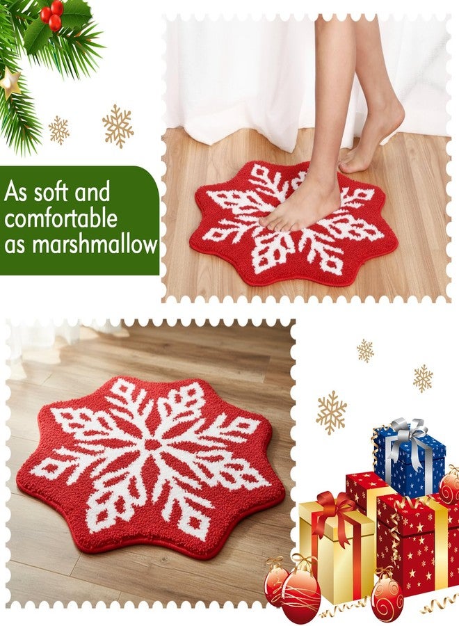 Tinideya سجادة حمام تينيديا لعيد الميلاد، سجادة حمام دائرية ماصة مقاس 24 بوصة، مانعة للانزلاق، باللونين الأحمر والأبيض، ديكور حمام، سجادة دش، سجادة حمام لعيد الميلاد لتزيين العطلات (ندفة ثلج دائرية). - Image 4