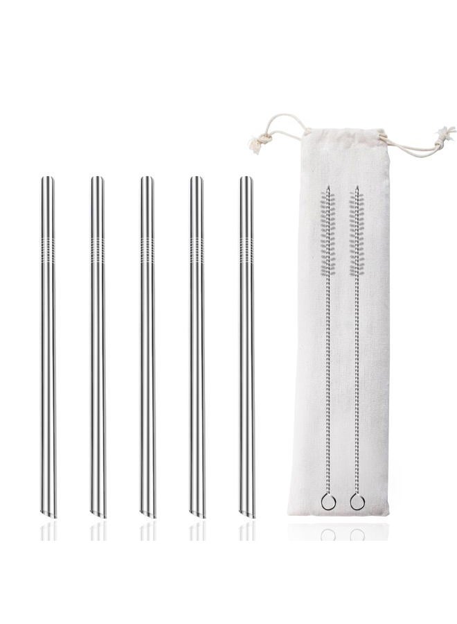 Lazycorner Stainless Steel Smoothie Straws, 0.4'' Extra Wide Reusable Metal Drinking Straws for Milkshake, Smoothie, Beverage, Set of 5 with 2 Cleaning Brush - Image 1