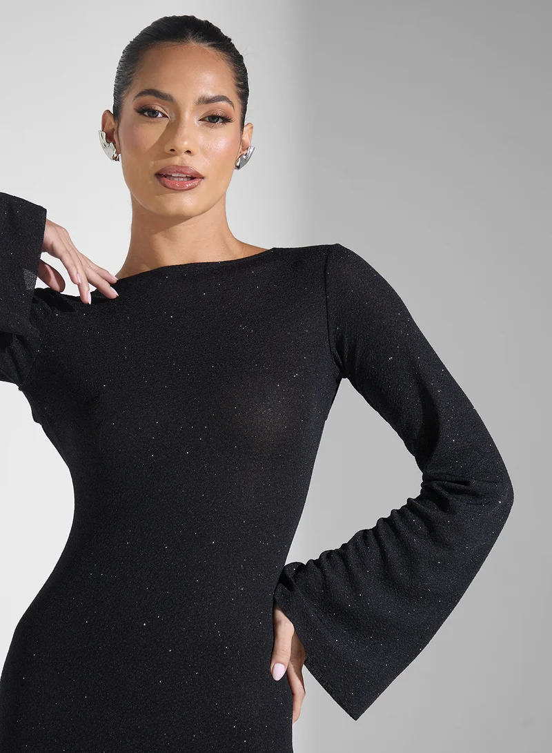 Ginger Boutique Glitter Ruched Backless Bodycon Dress