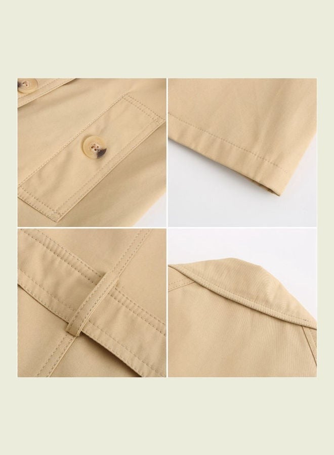 Loquat Women's Double-Breasted Long Trench Coat | Classic Notched Lapel Slim Fit Design | Adjustable Waist Belt | Khaki | Office Wear - Image 5