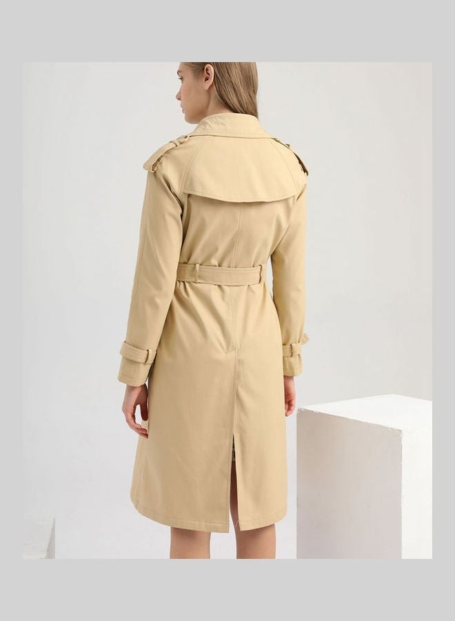 Loquat Women's Double-Breasted Long Trench Coat | Classic Notched Lapel Slim Fit Design | Adjustable Waist Belt | Khaki | Office Wear - Image 4