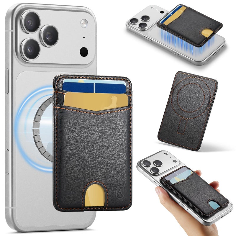 Usroom for Magsafe Wallet Magnetic Card Holder RFID Blocking, Strong Magnet Slim Wallet Stick on Phones and Cases for iPhone 17/16/15/14/13/12/ Pro/Max/Plus, Black - Image 1
