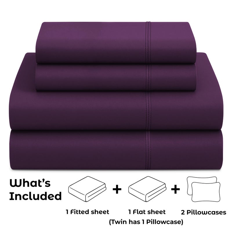 Pure Bedding Bed Sheets - Queen Sheet Set [4-Piece, Purple] - Hotel Luxury 1800 Brushed Microfiber - Soft and Breathable - Deep Pocket Fitted Sheet, Flat Sheet, Pillow Cases - Image 2