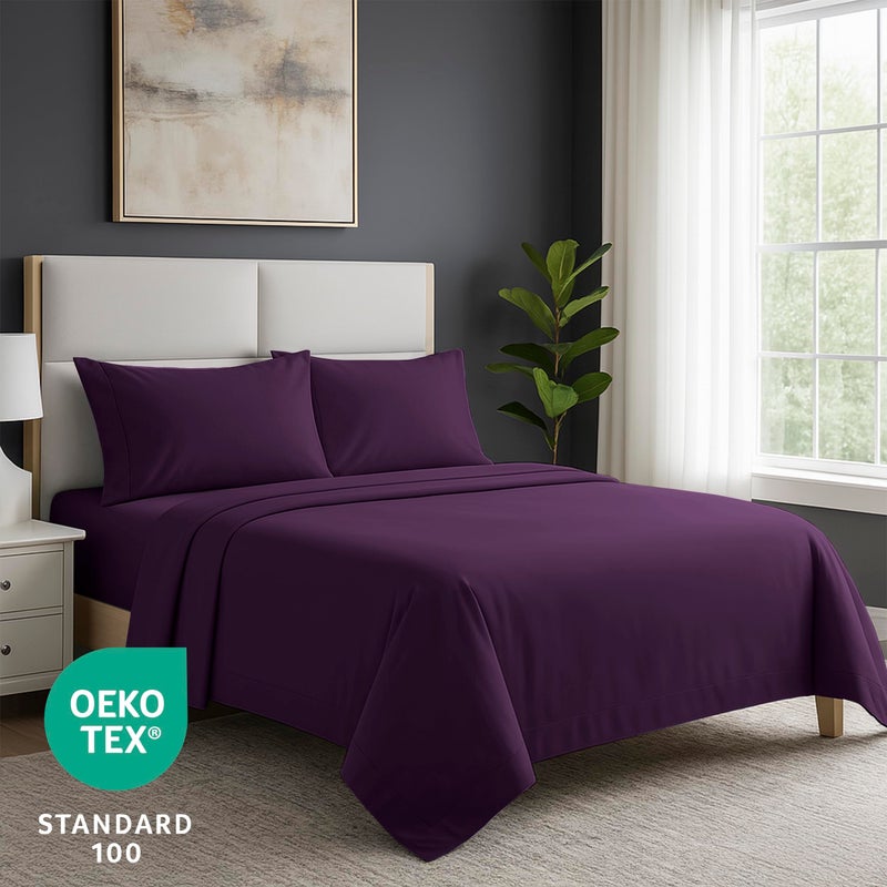 Pure Bedding Bed Sheets - Queen Sheet Set [4-Piece, Purple] - Hotel Luxury 1800 Brushed Microfiber - Soft and Breathable - Deep Pocket Fitted Sheet, Flat Sheet, Pillow Cases - Image 4