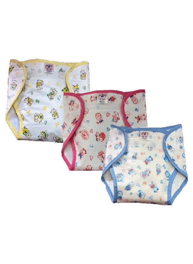 Mothers Choice Reusable Loop And Hook Pvc Nappy Diaper Training Pants Langot Waterproof Nappy For New Born Baby Outside Soft Plastic Inside Terry Cotton 36 Months (Pack Of 3 (Small))  - Image 1