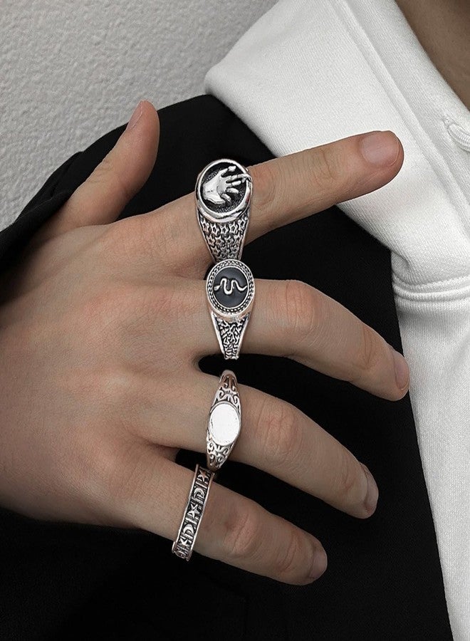Acruccen 28 Pcs Vintage Silver Punk Rings Set for Men Cool Gothic Chunky Rings Statement Skull Cross Signet Ring Set - Image 4