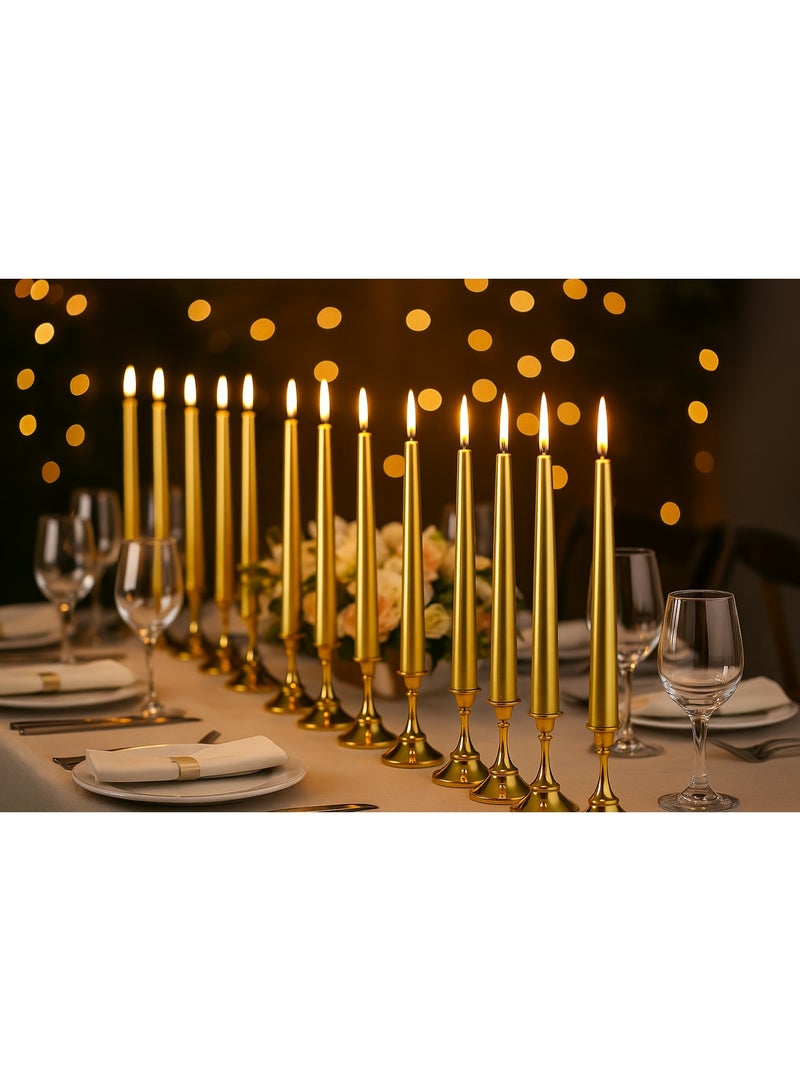 Home Care مجموعة 12 قطعة من الشموع الذهبية الطويلة المعدنية بدون قطرات للزفاف، والاحتفالات، وديكور المنزل - Image 3