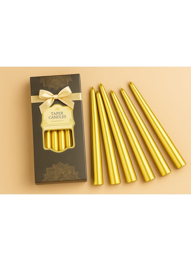 Home Care مجموعة 12 قطعة من الشموع الذهبية الطويلة المعدنية بدون قطرات للزفاف، والاحتفالات، وديكور المنزل - Image 2