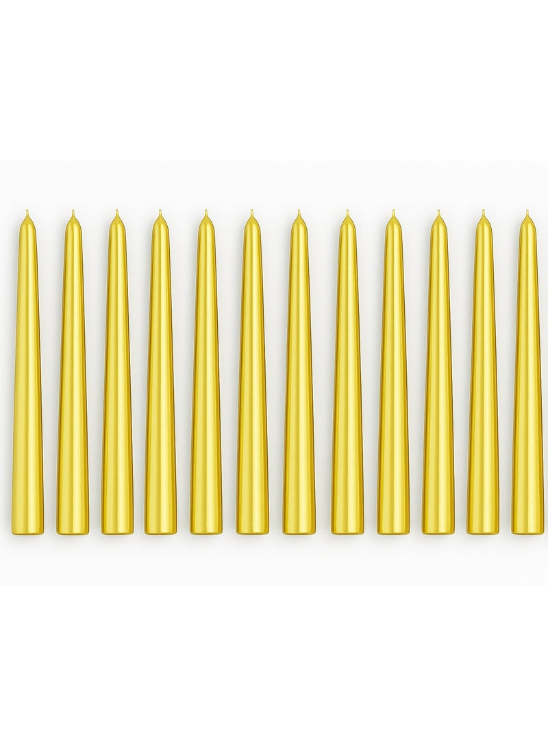Home Care مجموعة 12 قطعة من الشموع الذهبية الطويلة المعدنية بدون قطرات للزفاف، والاحتفالات، وديكور المنزل - Image 1