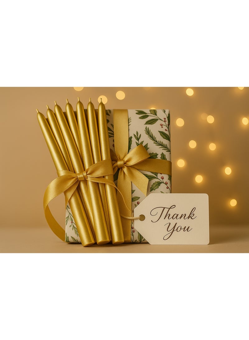 Home Care مجموعة 12 قطعة من الشموع الذهبية الطويلة المعدنية بدون قطرات للزفاف، والاحتفالات، وديكور المنزل - Image 4