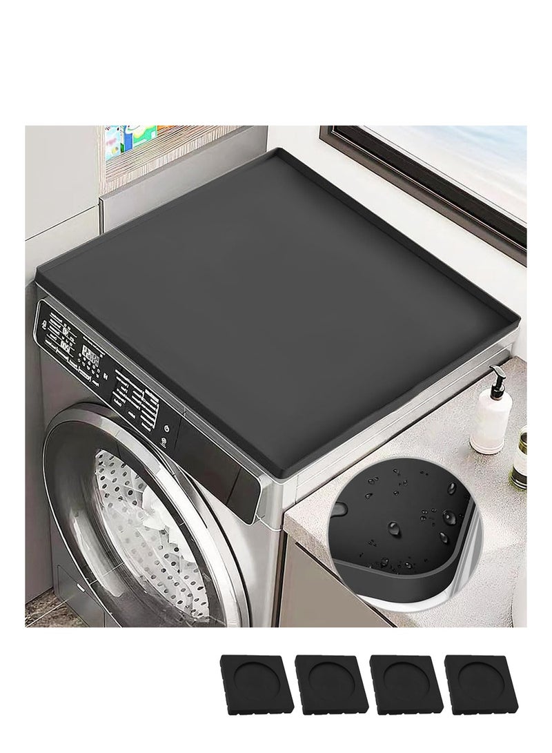 MVAQKLM  Washer and Dryer Covers for the Top,60x60CM Silicone Dust-Proof Top Protector Mat,Liquid Non Leakage Tray,Non Slip Easy to Clean Heat-Resistant Pad,Ideal for Home Kitchen Laundry Room-Black Paired with 4 anti slip pads - Image 1