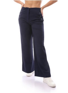 TR High Waist Classic Pants With Buttons -Navy