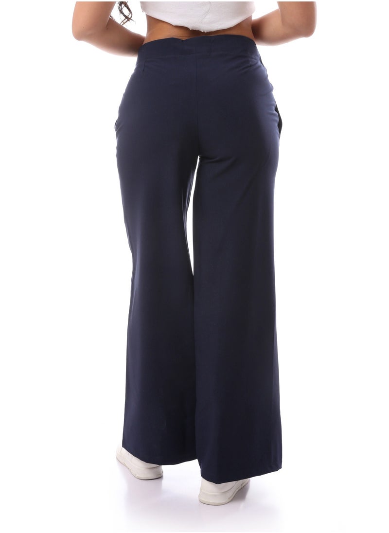 MERCH - TR High Waist Classic Pants With Buttons -Navy - Image 1