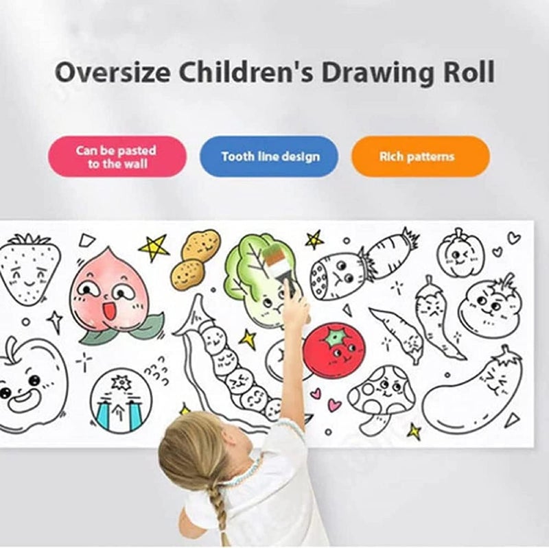 Children's Drawing Roll, Coloring Paper Roll for Kids, 120 * 11.8 Inch Drawing Paper Roll DIY Painting Drawing Paper, Sticky Color Filling Paper Early Educational Toys (24 Colored Pencils) - Image 3