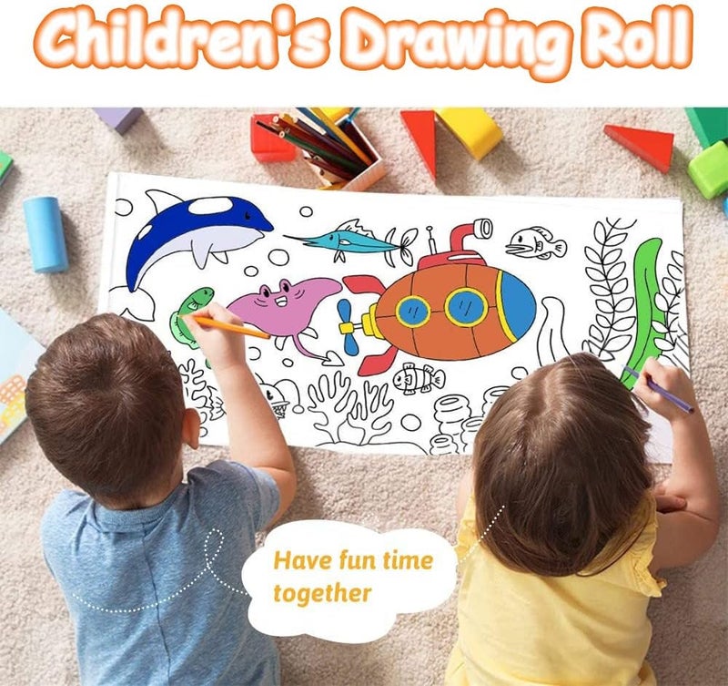 Children's Drawing Roll, Coloring Paper Roll for Kids, 120 * 11.8 Inch Drawing Paper Roll DIY Painting Drawing Paper, Sticky Color Filling Paper Early Educational Toys (24 Colored Pencils) - Image 2
