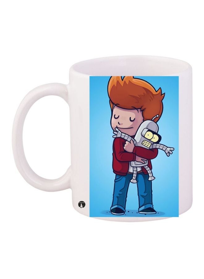 RYN Cartoon Printed Coffee Mug White/Blue/Brown 11ounce