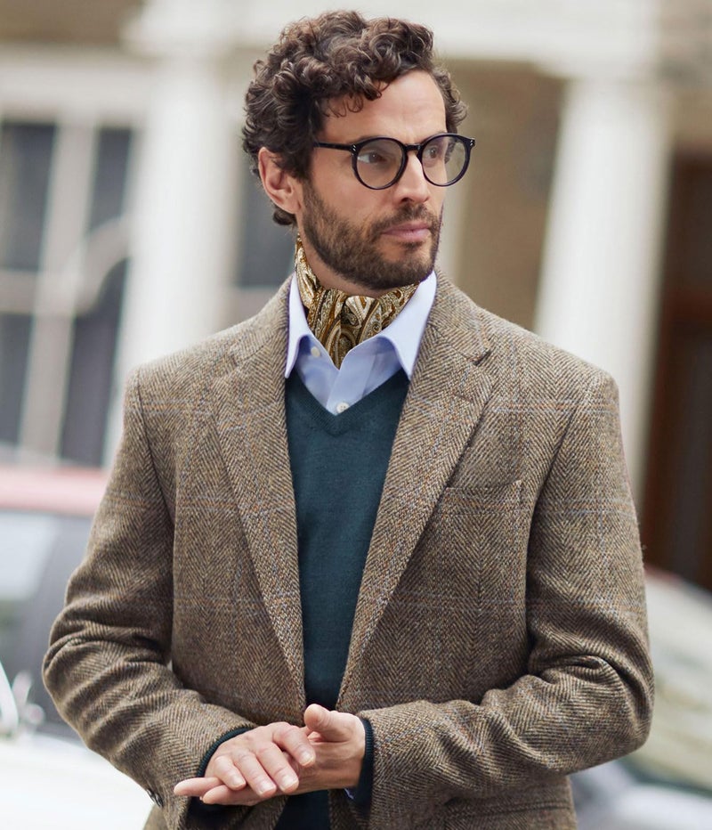 GERINLY Silk Square Scarf with Paisley Prin Boho Neck Wrap for Men Italian Scarves Cravat Bufandas para Hombres Western (R-Gold) - Image 5