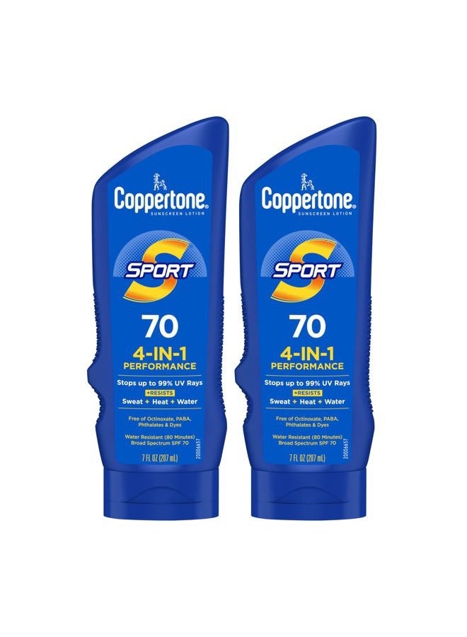 Coppertone SPORT Sunscreen SPF 70 Water Resistant Sunscreen Lotion, Broad Spectrum, Bulk Sunscreen Pack, 7 Fl Oz Bottle, Pack of 2 - Image 1