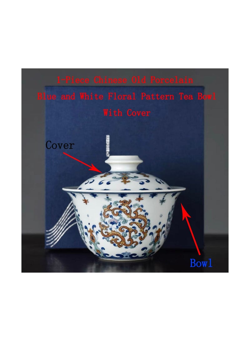 1-Piece Chinese Old Porcelain Blue and White Bowl Tea Set,Chinese Tea Bowl with Cover,Chinese Traditional Handicraft Ceramic Tea Set - Image 1
